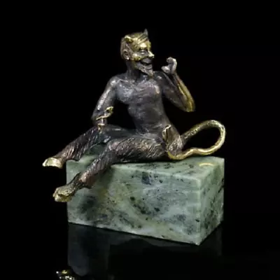 Souvenir Damn Devil Mephistopheles Demon Figurine Bronze Natural Snake Stone • $98