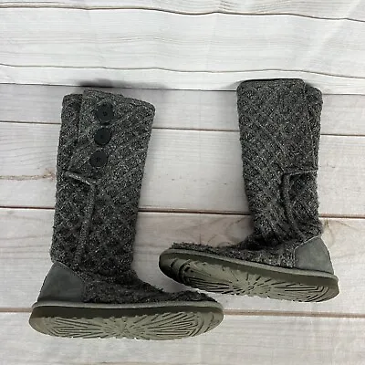 UGG Australia Women's Size 8 Classic Lattice Cardy Tall Charcoal Gray Boots 3066 • $9.34