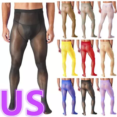 US Men's Glossy Tights Pantyhose Long Pants Stretchy Slim Footed Pants Clubwear • $3.99