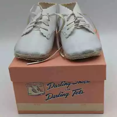 Vintage Darling Shoes For Darling Tots Size 1 White Baby Shoes Poor Condition • $18.99