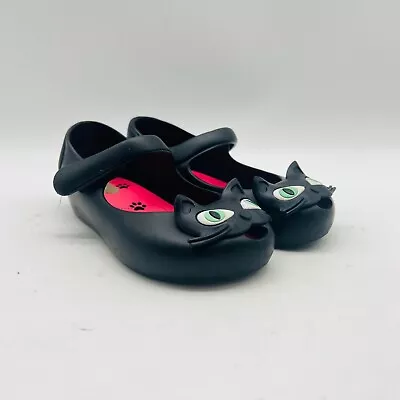 Mini Melissa Shoes Girls 10C Black Cat Kitten Flats Ultra Girl Mary Janes • $29.99