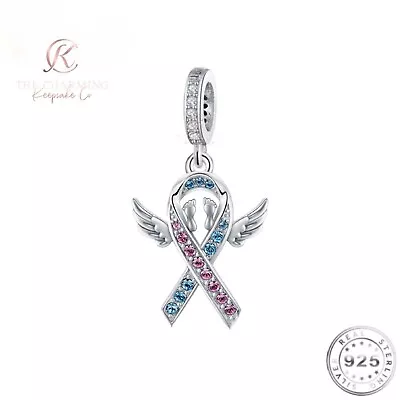 Baby / Infant Loss Awareness Ribbon Charm Genuine 925 Sterling Silver - Wings • $20.95