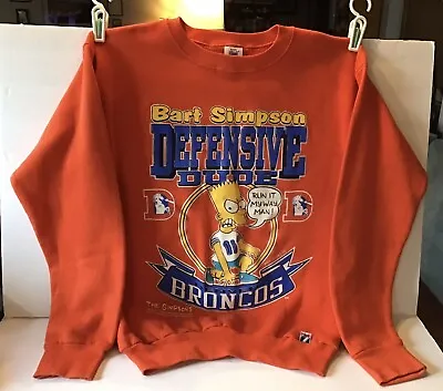 Vintage Denver Broncos Bart Simpson Orange Sweatshirt Defense ‘90’s Sz. M • $39.99