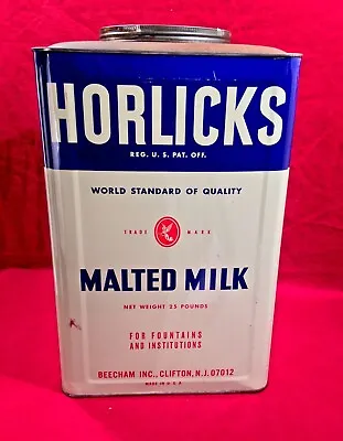 Vintage Horlick's Malted Milk Tin Metal Advertising 25 Pound Can Sign Large Size • $100