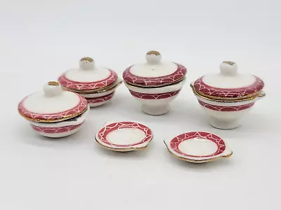 Vintage Dollhouse Miniature 10 Piece Ceramic Serving Bowl Set W/ Lids And Plates • $14.95