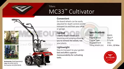 31635 New Earthquake MC33 Mini Cultivator 33CC Garden Flower Beds 5 YR Warranty • $239.99