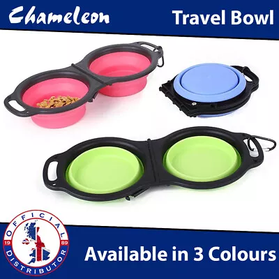 Portable Double Pet Bowl Collapsible Bowls Outdoor Feeding Bowls Easy Transport • £7.65