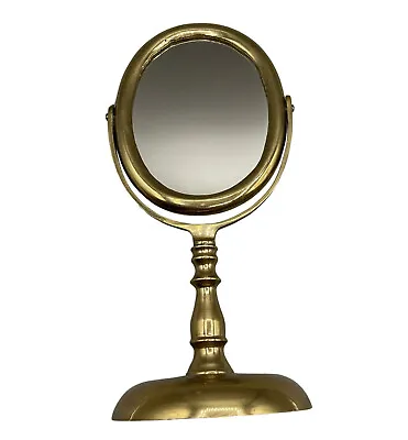Vintage Oval Brass Framed Vanity Mirror Swivel Swing Tabletop Dresser Mirror • $38.39