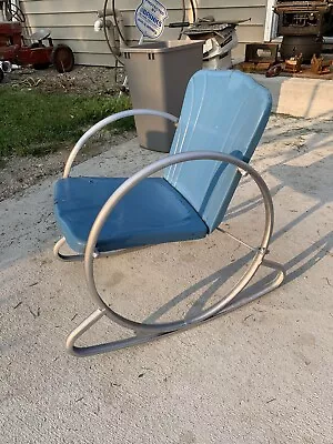 Vintage Childs Metal Clamshell Rocking Chair 1940's - 1950's Kids Porch Rocker • $199.99