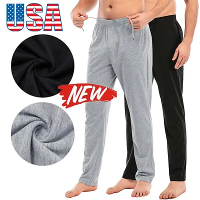 Mens Cotton Pajama Pants Lightweight Lounge Pockets Sleep Bottoms Trousers S-3XL • $16.88