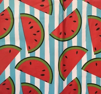 Summer Fun Watermelon On Blue White Stripes Vinyl Flannel Back Tablecloth Elrene • $16.98