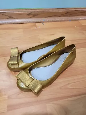 Jason Wu X Melissa Gold Glitter Bow Jelly Flats Women's Size 6 • $24.99