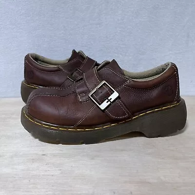 Vintage Doc Martens Chunky Y2K Round Toe Women 9 Brown Leather Monk Strap Shoes • $75