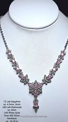 5Ct Lab-Created Pink Sapphire & Diamonds Necklace 14K White Gold Over 925 Silver • $155