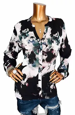 Jennifer Lopez XL Top Floral Low V Cut Blouse JLo Long Sleeves Shirt Easy Wear • $12.99