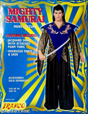 Samurai Costume 3Pc Blk/Gd/Bl Wide Leg Pant Tunic W/ Attached Foam Collar Belt L • $49.98