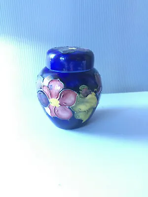 Moorcroft LIDDED GINGER JAR VINTAGE Cobalt Blue CLEMITIS 1970s Hibiscus Lid Pot • $430.69