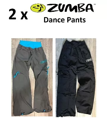 2 X Ladies Classic Zumba Fitness Cargo Pants Trousers BLACK GREY Small Medium • £14.95