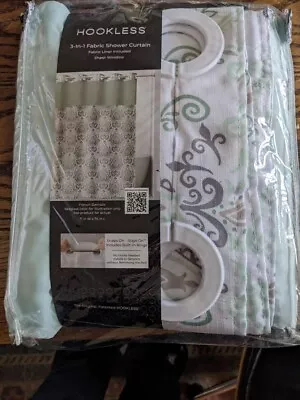 NEW Hookless French Damask Mint Green Shower Curtain WPeva Liner Fabric 3in1 Set • $27.95