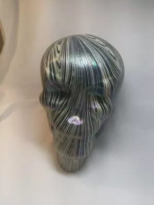 Mid-Century Iridescent Art Glass Human Skull Sculpture RARE FIND • $149.95