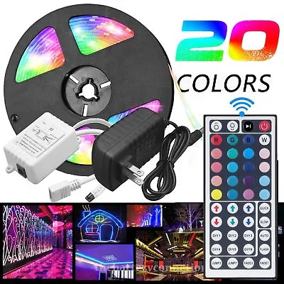 5M RGB 5050 Waterproof Strip Light LED SMD 44 Key Remote 12V US Power Kit Full  • $8.99