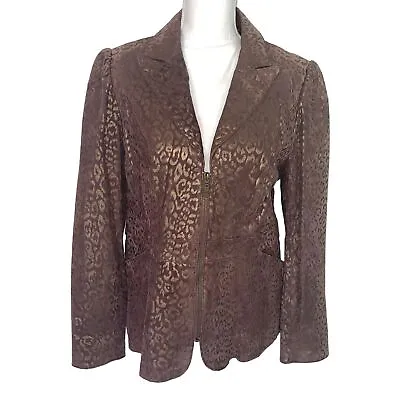 £59.24 • Buy Pamela McCoy Womens Leather Jacket Brown Gold Size Medium Animal Print Zip Front