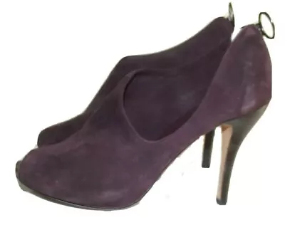 MAX STUDIO PURPLE Peep Toe HEELS - Size 7 - Suede Leather ZIPPER BACK SHOES • $19.76