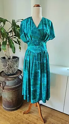 Original Vintage 1980s Aqua Blue Green Dress By DIO Made In Australia Size 8 S • $30