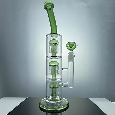 $49.99 • Buy 16in Glass Bong 7mm Thick Heavy Hookah Three Tree Water Pipe 18mm Bowl
