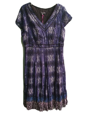 £25 • Buy M&S Per Una Dress Blue Batik Print V Neck Crinkle Effect Fully Lined Size 18 NWT