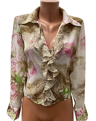 KENZO Size FR 40 - S 100% SILK Top Blouse Shirt Vintage Zip Floral Frill Ruffle • $107.16