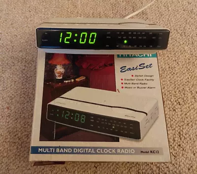 Retro HITACHI EasiSet Multi Band Digital Alarm Clock Radio Model KC12 White    • £3