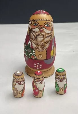 Vintage Santa Claus Saint Nick Christmas Wooden Nesting Russian Dolls 3 Mini • $28.50