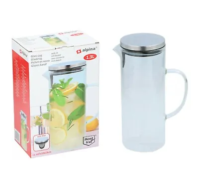 Glass Pitcher Water Jug Glass Carafe With Stainless Steel Lid 1L / 1.3L Fridge • £14.99