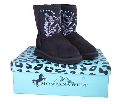 Montana West Kids Embroidery Boots - Black • $39.99