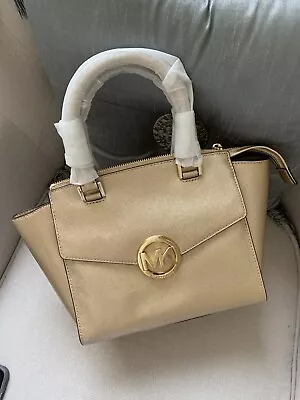 NWT Michael Kors  Hudson Medium Satchel Leather Crossbody Bag Pale Gold • $119