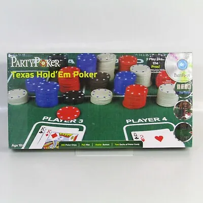 Party Poker Texas Hold'Em Poker Set With 300 Chips And DVD. 18+. Factory Sealed  • £24.95