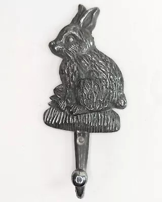 Rabbit Wall Hook Aluminum Rustic 7 In Silver Color Bunny Coat Hat Metal Decor • $17.95