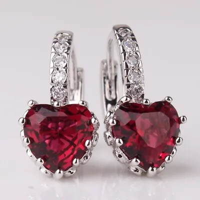 NEW 18CT Ruby Red Heart Earrings For Mum Sister Birthday Gift Occasion Gf • £12.99