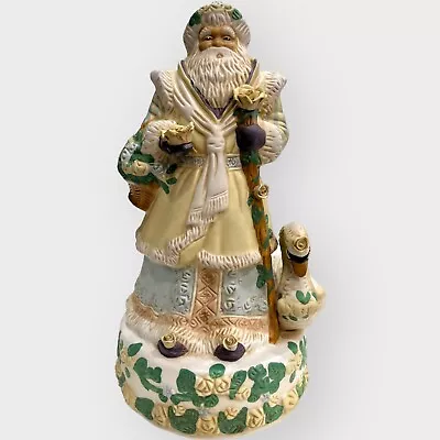 Music Box Victorian Santa Claus Cream Outfit Swan Figurine Porcelain • $24.99