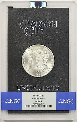 1883-CC $1 NGC/GSA HOARD MS 63 Morgan Silver Dollar W/ Box + COA  • $360