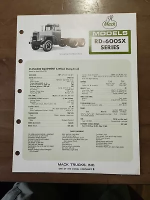 1971 Mack Trucks Brochure/ Spec Sheet Model RD-600SX Series • $9.99