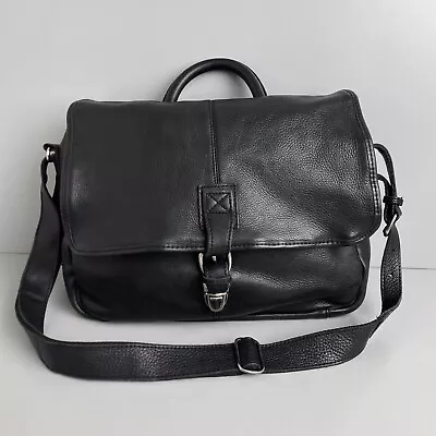 Vintage L.L. Bean Bag Black Leather Business Briefcase Messenger Bag Crossbody • $124.97