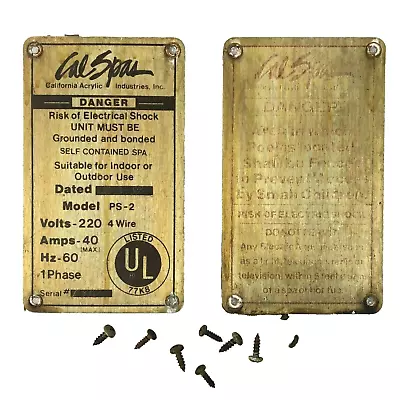 Cal Spas Supra Hot Tub Vtg 1989 Serial Warning Safety UL Metal Plates Hardware • $14.95