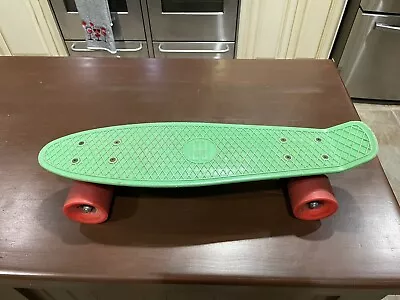 Vintage 3E: Plastic Green Skateboard Set Of 4 Red Road Rider Wheels 72mm Wings • $89