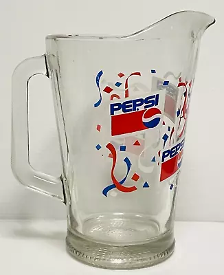 Pepsi-Cola Vintage 1980's Glass Pitcher With Pepsi Logos And Confetti Designs. • $24.95