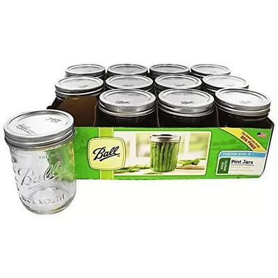 Ball Glass Mason Jars With Lids & Bands Wide Mouth Clear 16 Oz 12 Count • $14.09