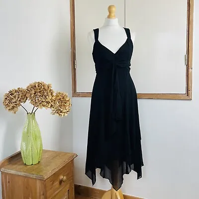 Vintage Y2k 00s NEXT Black Layered Asymmetrical Handkerchief Hem Dress 12 • £14