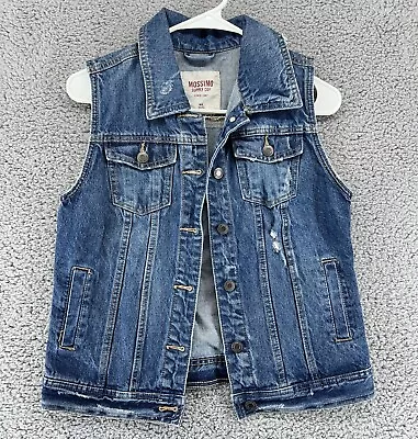 Mossimo Supply Co Womens Medium Washed Blue Jean Vest Jacket Ripped Denim • $12.99