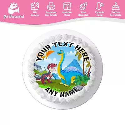 Cute Dinosaur Theme Personalised Cake Icing Topper Edible Cupcake Decoration • £4.99